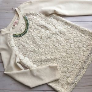 Cream Crochet Lace Long Sleeve Top Size M